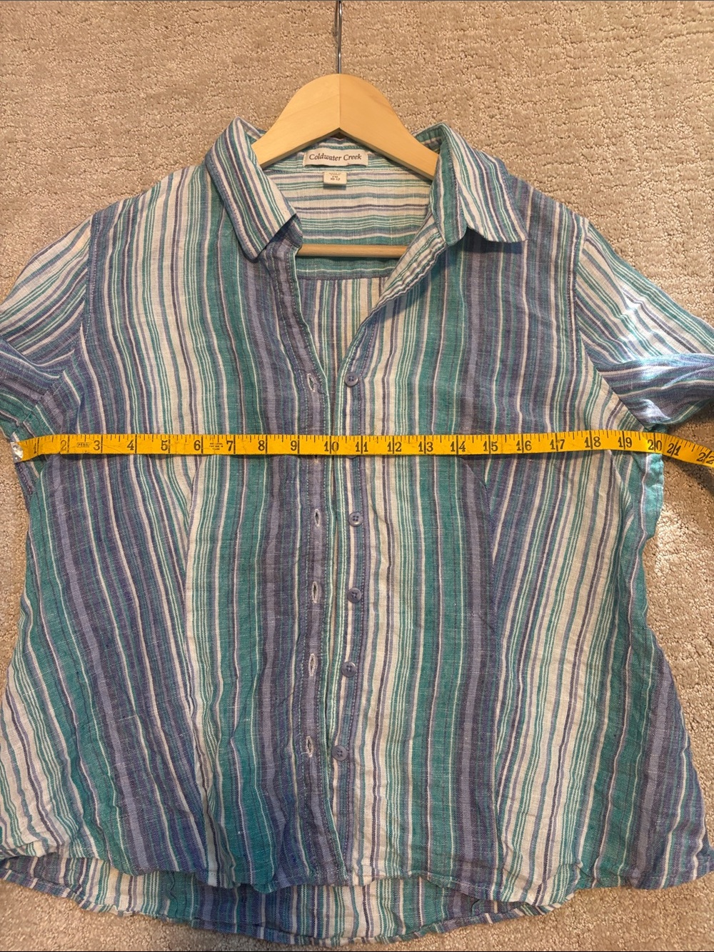 Coldwater Creek Striped Green, Teal & Blue. Button-Up Shirt - Picture 4 of 7